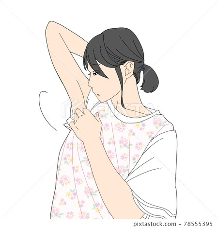 一個女人在檢查她身邊不需要的頭髮 一個女人在檢查她身邊不需要的頭髮 78555395
