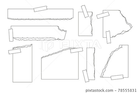 Torn black contour paper memo sheet set vector Torn black contour paper memo sheet set vector 78555831