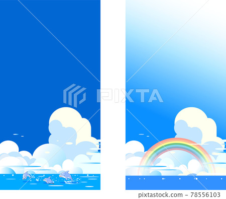 藍色天空中海豚和彩虹的夏季背景插圖 78556103
