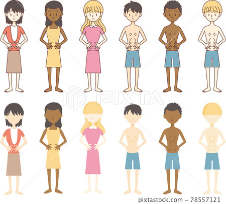 Illustrations of various races that are hungry and in trouble 78557121
