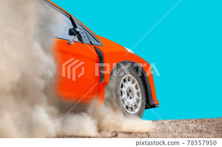 Rally racing car on dirt track. Rally racing car on dirt track. 78557950