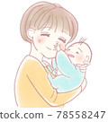 一個長著臉頰的嬰兒的插圖，他的手指卡在母親的鼻子裡 78558247