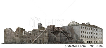 Ruined city building isolated on white 3d illustration 78558482