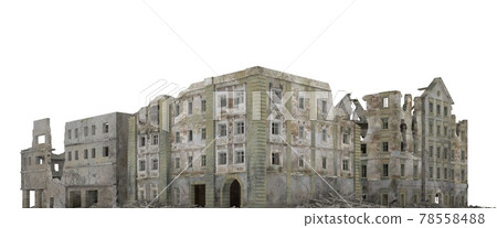 Ruined city building isolated on white 3d illustration Ruined city building isolated on white 3d illustration 78558488