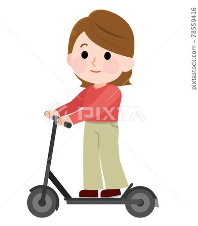 一個女人騎電動踢腳板的插圖 78559416