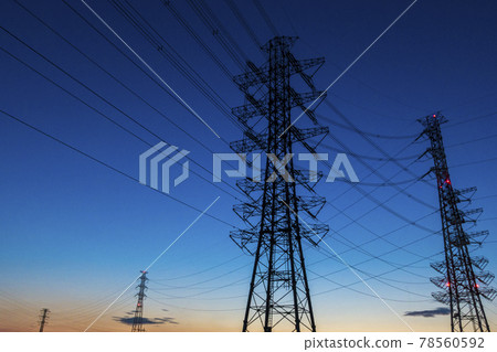 Blue sky and high-voltage power lines Towers and power lines 78560592