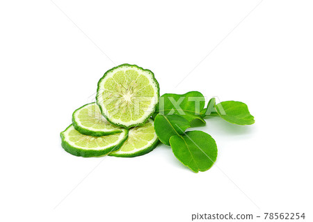 Kaffir lime or Bergamot, fruit and leaves isolated on white background. Kaffir lime or Bergamot, fruit and leaves isolated on white background. 78562254