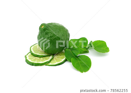 Kaffir lime or Bergamot, fruit and leaves isolated on white background. Kaffir lime or Bergamot, fruit and leaves isolated on white background. 78562255