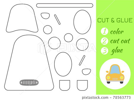 Color, cut and glue paper yellow car. Cut and paste craft activity page. Educational game for preschool children. DIY worksheet. Kids logic game, activities jigsaw. Vector stock illustration. 78563773