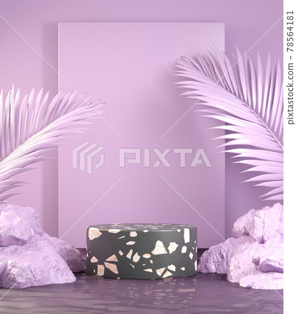 Minimal Black Terrazzo Podium On Water Reflection Natural Concept Purple Abstract Background 3d Render 78564181