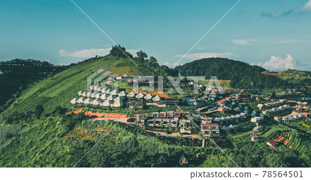 Aerial view of camping grounds and tents on Doi Mon Cham mountain in Mae Rim, Chiang Mai province Aerial view of camping grounds and tents on Doi Mon Cham mountain in Mae Rim, Chiang Mai province 78564501