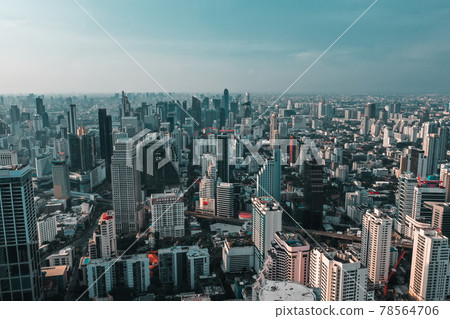 Aerial view of Bangkok Asoke, Khlong Toey during covid lockdown, Thailand 78564706