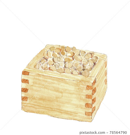 Setsubun Fuku beans (roasted soybeans) in a box [Watercolor] White background PNG Copy space available 78564790