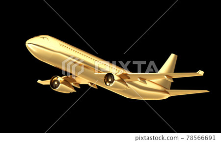 Golden airplane isolated on black background. 3d rendering. 78566691