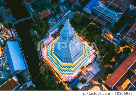 Aerial view of Wat Paknam Bhasicharoen, a temple, pagoda and Buddha statue in Bangkok Thailand 78566985