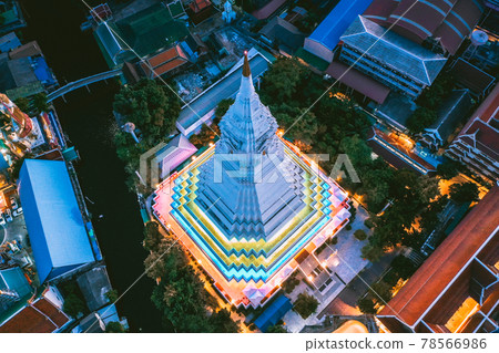 Aerial view of Wat Paknam Bhasicharoen, a temple, pagoda and Buddha statue in Bangkok Thailand 78566986