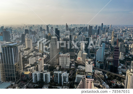 Aerial view of Bangkok Asoke, Khlong Toey during covid lockdown, Thailand 78567031