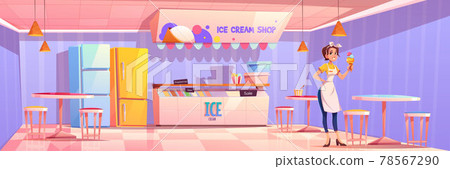 Saleswoman in ice cream shop or parlor or cafe 78567290