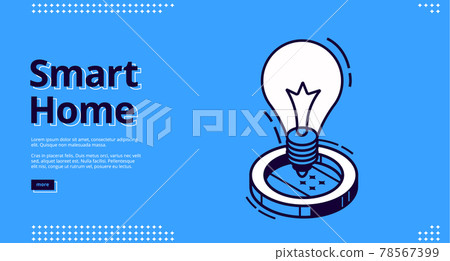 Smart home isometric banner with iot light bulb Smart home isometric banner with iot light bulb 78567399