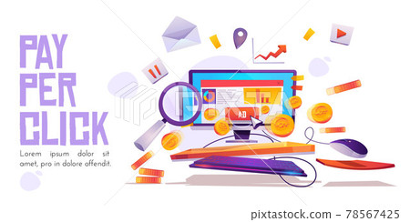 Pay per click banner, computer desktop with cursor 78567425