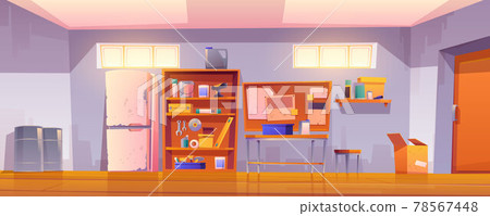 Garage interior with tools for carpentry works Garage interior with tools for carpentry works 78567448