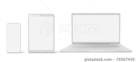 White laptop, tablet and phone with blank screen White laptop, tablet and phone with blank screen 78567450