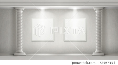 Museum interior with columns and blank paintings 78567451