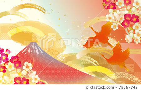 Crane flying Mt. Fuji Japanese pattern 78567742