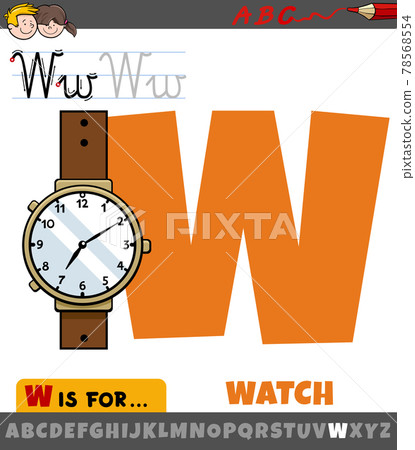 letter W from alphabet with cartoon watch object letter W from alphabet with cartoon watch object 78568554