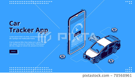 Car tracker app isometric landing page Gps service 78568961