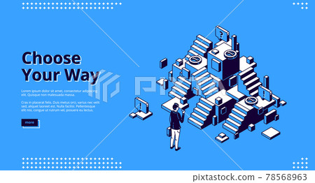 Choose your way isometric landing page, web banner 78568963