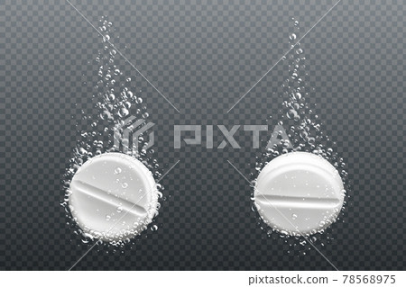 Effervescent soluble tablet with bubbles in water Effervescent soluble tablet with bubbles in water 78568975