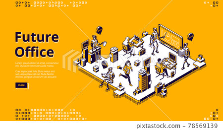 Vector landing page of future office with robots 78569139