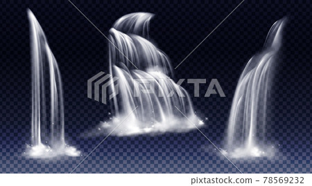 Set of waterfalls with cascade, splash and fog 78569232