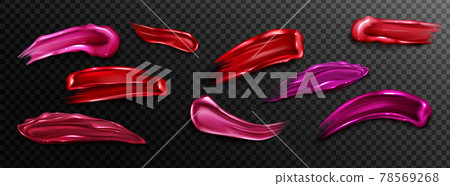 Lipstick swatches, smudges of liquid lip gloss 78569268