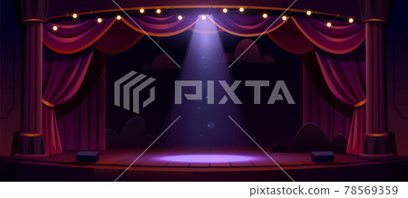 Dark theater stage with red curtains and spotlight Dark theater stage with red curtains and spotlight 78569359