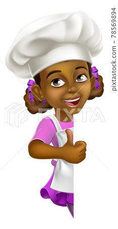 Black Girl Cartoon Child Chef Kid Sign Thumbs Up Black Girl Cartoon Child Chef Kid Sign Thumbs Up 78569894