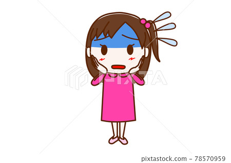 <全身/正面> 一個臉色發青,一邊出汗一邊匆匆忙忙的女孩 <全身/正面> 一個臉色發青,一邊出汗一邊匆匆忙忙的女孩 78570959