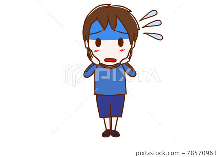 <Whole body / front> A boy who turns deep blue and hurries while sweating <Whole body / front> A boy who turns deep blue and hurries while sweating 78570961