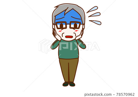 <Whole body / front> An elderly man who turns deep blue and hurries while sweating <Whole body / front> An elderly man who turns deep blue and hurries while sweating 78570962