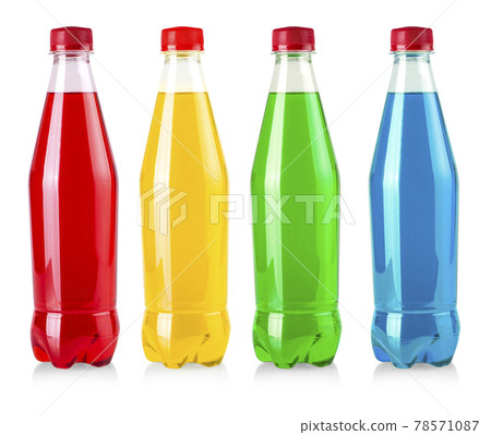 Set of Plastic bottle with red lemonade isolated on white background Set of Plastic bottle with red lemonade isolated on white background 78571087