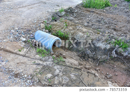 Concrete drainage pipe in the ground to drain rainwater 78573359