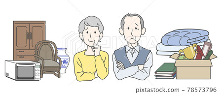 Senior couple worried about organizing before death and disposing of unnecessary items Senior couple worried about organizing before death and disposing of unnecessary items 78573796