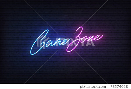 Game Zone neon sign. Glowing Game Zone lettering Game Zone neon sign. Glowing Game Zone lettering 78574028