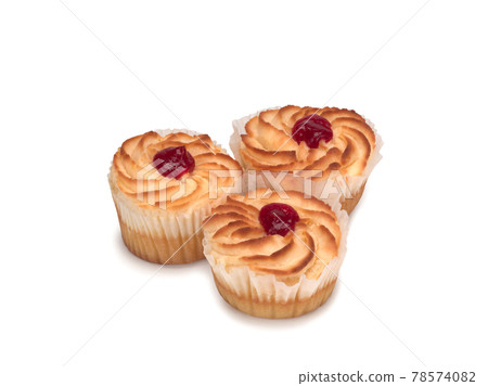 Strawberry Filled Curd Cake on white background Strawberry Filled Curd Cake on white background 78574082