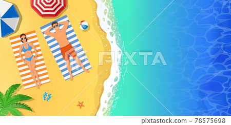 Beautiful woman and man sunbathing on the beach. Beautiful woman and man sunbathing on the beach. 78575698