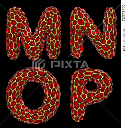 Realistic 3D letters set M, N, O, P made of gold shining metal letters. Realistic 3D letters set M, N, O, P made of gold shining metal letters. 78575702