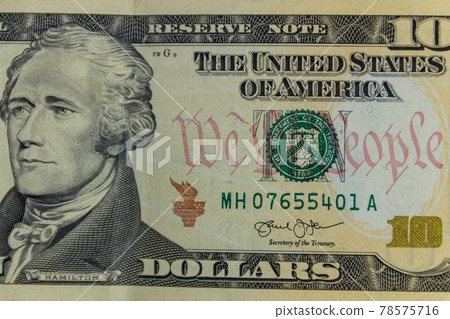 Macro shot of ten dollars banknote Macro shot of ten dollars banknote 78575716