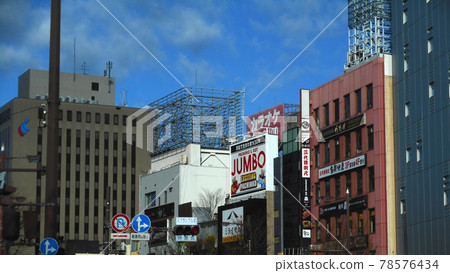Multi-tenant buildings and signboards in downtown areas of local cities Multi-tenant buildings and signboards in downtown areas of local cities 78576434