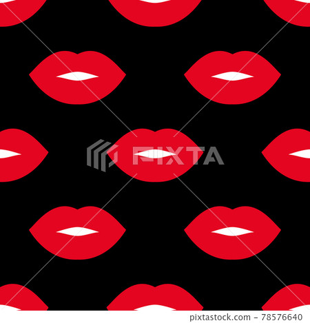 Brightf emale lips. Seamless vector pattern with red lips on the black background. Fashion trendy backdrop. For modern original designs, prints, textiles, fabrics, wallpapers, designs of banners, etc. Brightf emale lips. Seamless vector pattern with red lips on the black background. Fashion trendy backdrop. For modern original designs, prints, textiles, fabrics, wallpapers, designs of banners, etc. 78576640